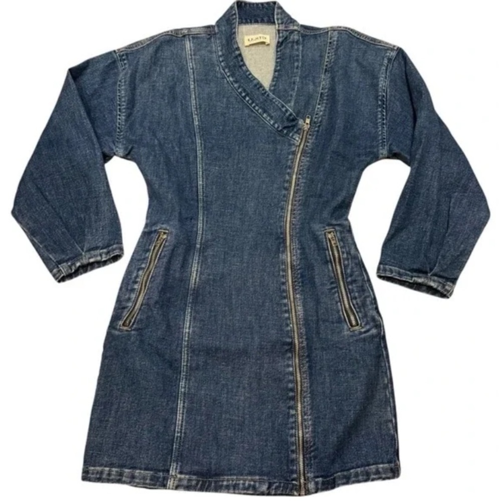 Etica Denim Asymmetric Zipper Charley Biker-Style Minidress XS - Picture 3 of 9